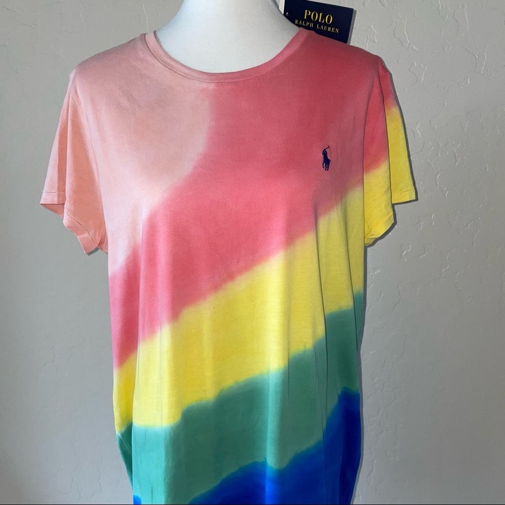🎉HP🎉New! Polo Ralph Lauren Cotton Tie Dye Rainbow Ombre TShirt Dress Womens XL - Picture 2 of 14